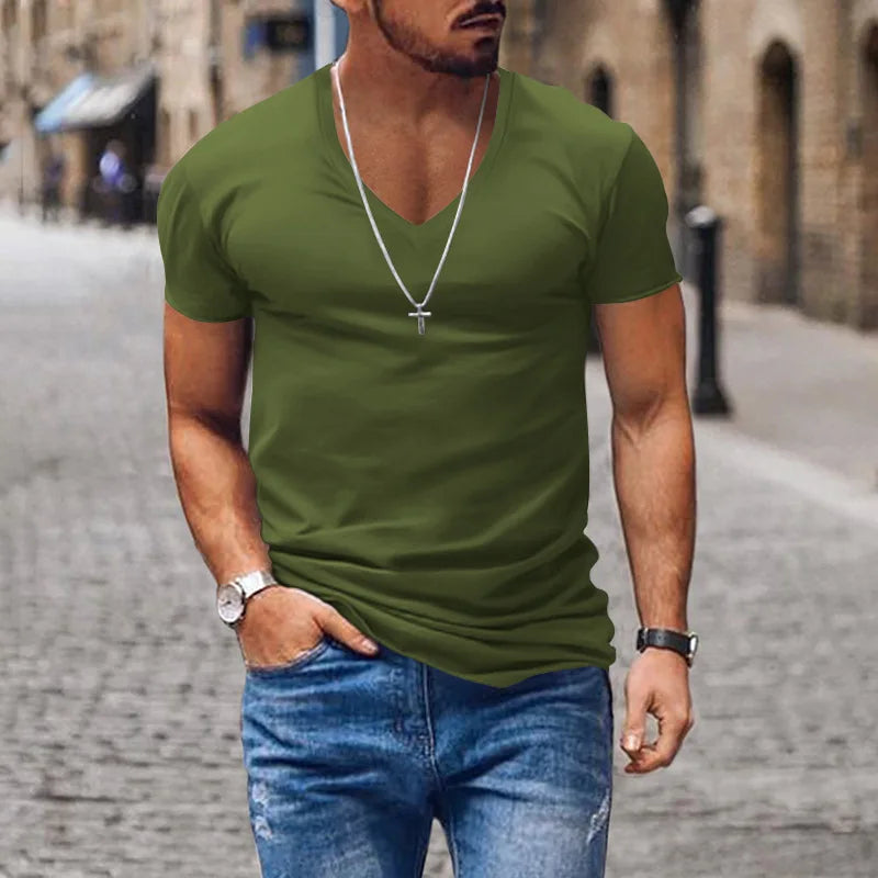 Manga Curta Slim Fit Camiseta Masculina