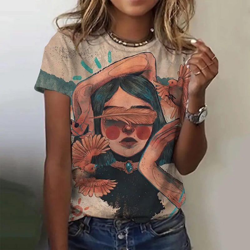 Camisa com Estampa de Personagens de Desenhos Animados.