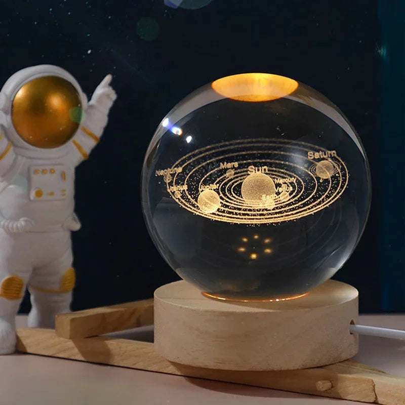 Bola de Cristal 3D com Planetas, Sistema Solar Gravado a Laser, Esfera de Vidro para Decoração de Casa e Astronomia