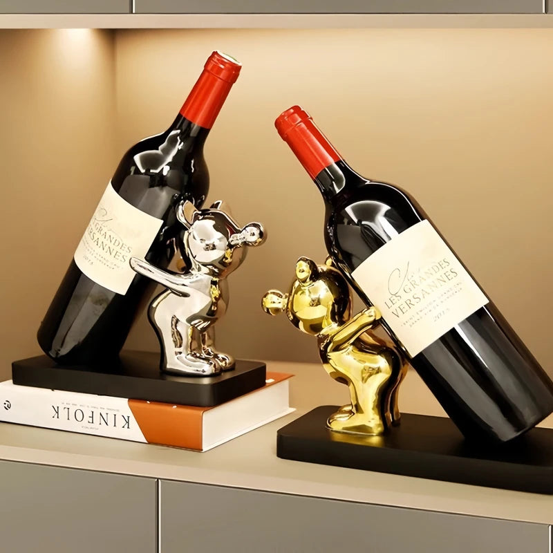 Escultura de Animal em Cerâmica e Suporte para Garrafa de Vinho Personalizado